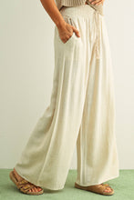 MMP469   COTTON LINEN SMOCKED WAIST PANTS WITH TASSEL: DEEP MOSSY / S