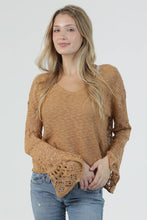 XHV08-ASIS V NECK FLARE SLEEVE LIGHT WEIGHT KNIT PU: SUNBAKED / L