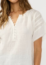 Half Button Front Gauze Top with Lace Trims: OFF WHITE / L