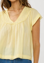 V-Neck Flutter Sleeve Smocked Yoke Top: YELLOW / S