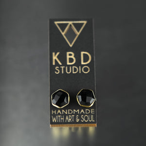 Semi Precious Hexagon Gemstone Studs (8mm gold): Pyrite