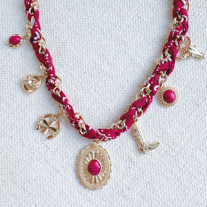 Wild West Desert Charm Scarf Necklace: Red