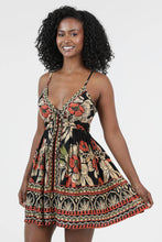 C4E81-FQ98 V NECK PRINTED DRESS WITH POCKETS: Black / M