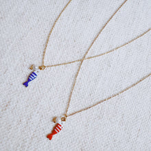 Striped Fish & Pearl Necklace – Nautical, Cute Style: Red