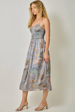 61726 Smocked Nature Print Midi Dress: Black / Large