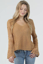 XHV08-ASIS V NECK FLARE SLEEVE LIGHT WEIGHT KNIT PU: SUNBAKED / L