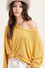 HAT7565-Brushed Waffle Fabric Loose Fit Long Sleeve Top: Teal Green / M