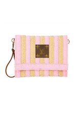 Upcycled Striped Straw Clutch Wristlet Crossbody: Beige