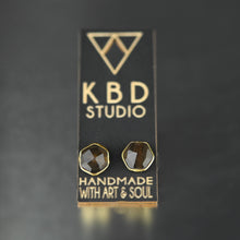 Semi Precious Hexagon Gemstone Studs (8mm gold): Pyrite