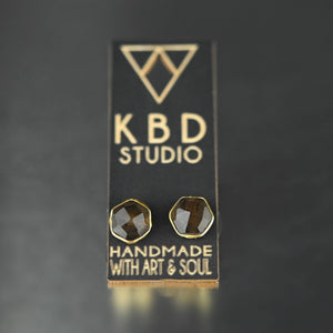 Semi Precious Hexagon Gemstone Studs (8mm gold): Pyrite