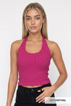 NS8489 - Floral Lace Halter Crop Top: 2267 Milk Tea