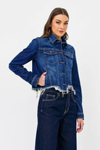 Dark Wash Cropped Frayed Fitted Jacket Rebel