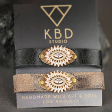 Stacker Leather Cuff w/ Deluxe Crystal Stone: Weathered Brown