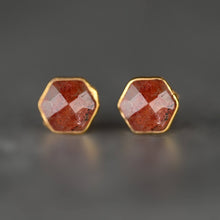 Semi Precious Hexagon Gemstone Studs (8mm gold): Pyrite