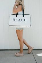 Beach Canvas Tote: White/Black