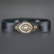 Stacker Leather Cuff w/ Deluxe Crystal Stone: Weathered Brown