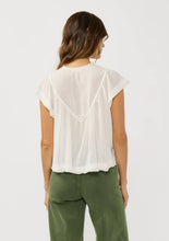 V-Neck Flutter Sleeve Smocked Yoke Top: YELLOW / XS