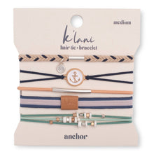 "Anchor" Nautical Colors with Anchor Charm Hair Tie Bracelets: Medium
