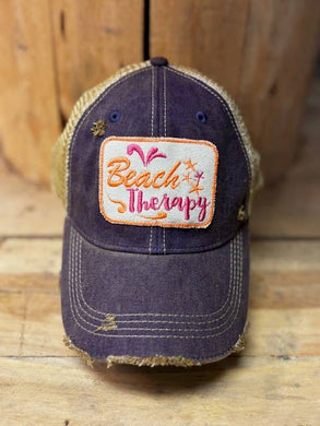 Beach Therapy Distressed Mesh Snapback Baseball Cap: Purple