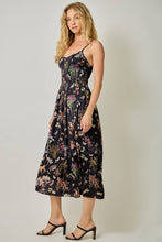 61726 Smocked Nature Print Midi Dress: Black / Small