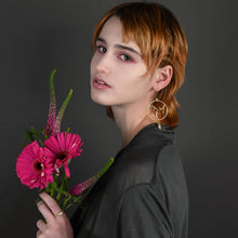 Triple Goddess Brass Cast Hoops w/ Semi Precious Tear Drop: Amethyst