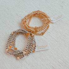 Beads And Hearts Stretch Bracelet Set Of 5: Two Toned