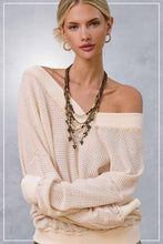 JLT7410-V-neck Waffle Long Sleeve Top Christmas Fall: Sage / S