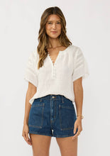 Half Button Front Gauze Top with Lace Trims: OFF WHITE / M