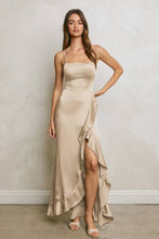 Satin Corset Open Back Ruffled Dress: CHAMPAGNE / S-M-L(3-2-1)