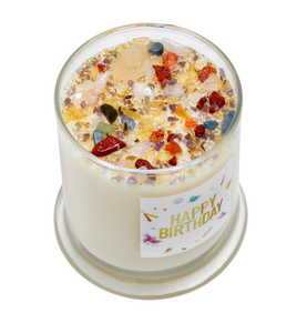Happy Birthday Candle - Herb & Crystal Candles: 12oz Round Glass