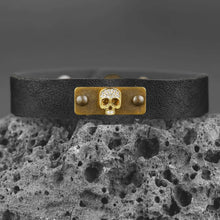Leather Stacker Cuff w/ Pave Skull: Black