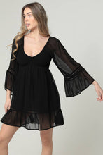 C4C41-ASIS SHEER LONG SLEEVE CROCHET TRIM V NECK DRESS: L