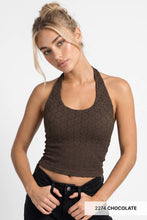 NS8489 - Floral Lace Halter Crop Top: 2267 Milk Tea