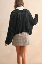 J4475   LIGHT WEIGHT CABLE KNITTED CARDIGAN: ROSE / L