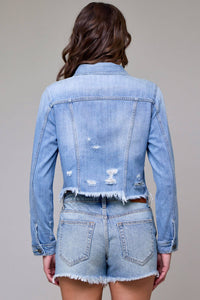 Light Wash Frayed Fitted Jacke