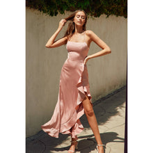 Satin Corset Open Back Ruffled Dress: CHAMPAGNE / S-M-L(3-2-1)
