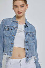Medium Wash Classic Cropped Fitted Jacket: