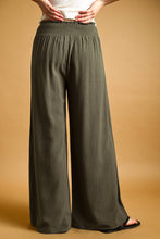 MMP469   COTTON LINEN SMOCKED WAIST PANTS WITH TASSEL: DEEP MOSSY / S