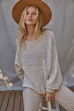 W1106 | Sweater Knit Crochet Round Neck Long Sleeve Top: Jade Green / Small