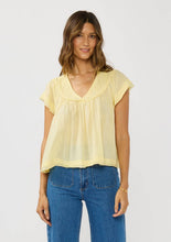 V-Neck Flutter Sleeve Smocked Yoke Top: YELLOW / S