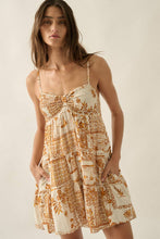 Tropical Floral-Print Smocked Tiered Babydoll Cami Romper: Oatmeal / L