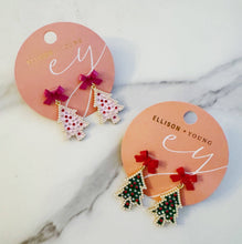 Merry And Bright Bow Tree Earrings: Pink