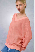 JLT7410-V-neck Waffle Long Sleeve Top Christmas Fall: Sage / S