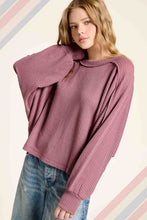 HAT7565-Brushed Waffle Fabric Loose Fit Long Sleeve Top: Teal Green / S