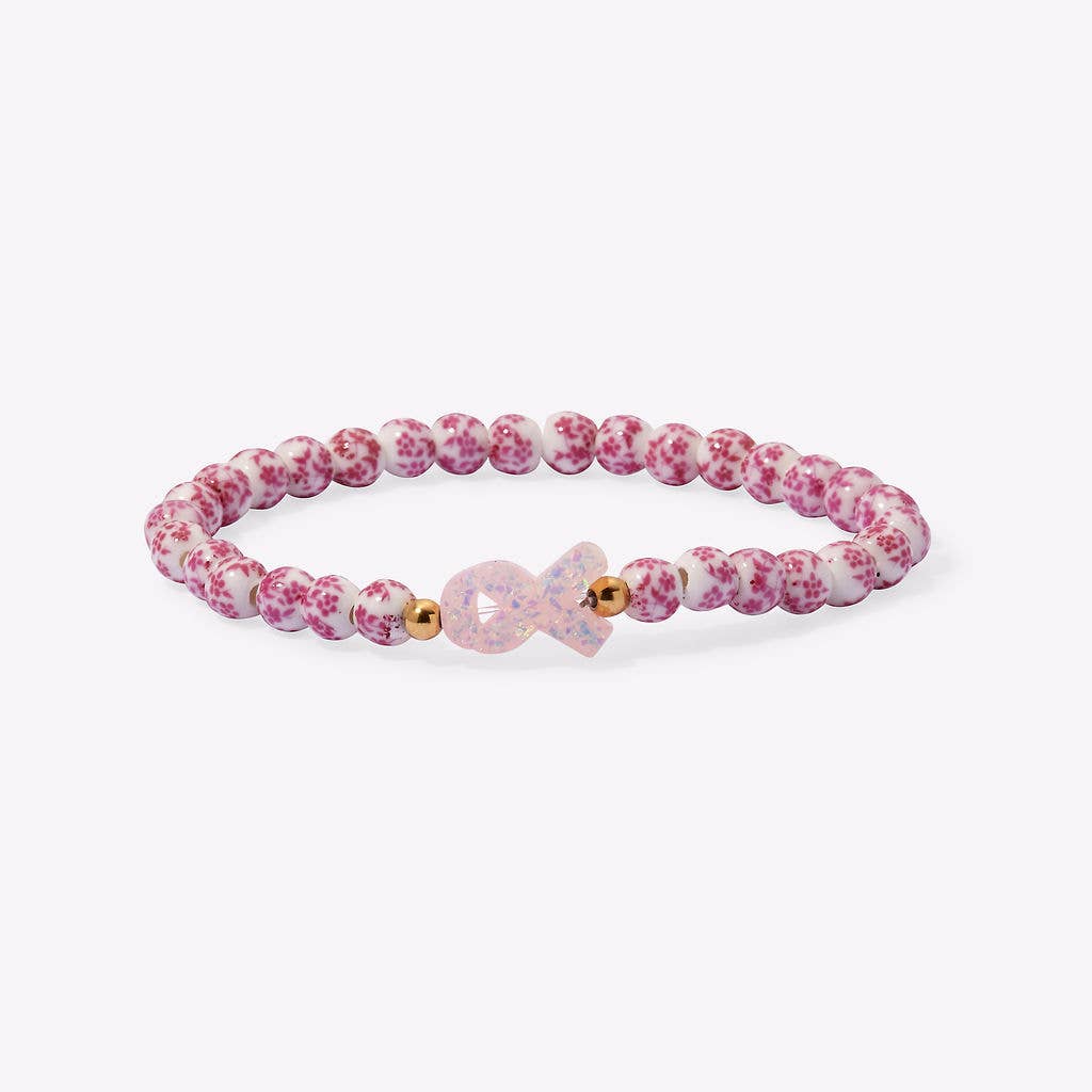 Holy Water Porcelain Pink Ribbon Bracelet Waterproof Gold
