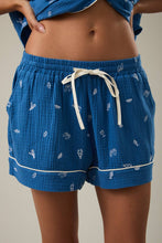 BLUE WHITE EMBROIDERED DETAIL PAJAMA SHORTS