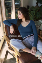 NS8314- Deep V Neck LS Top: 2218 Blue Opal