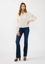 Long Sleeve Button Down Embroidered Blouse: WHITE/SAND / L