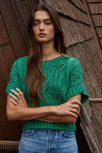 W1124 | Knit Sweater Crochet Round Neck Short Sleeve Top: Dark Brown / Medium