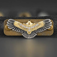 Leather Stacker Cuff w/ Freedom Eagle and Delicate Crystals: Vintage Distressed Cream